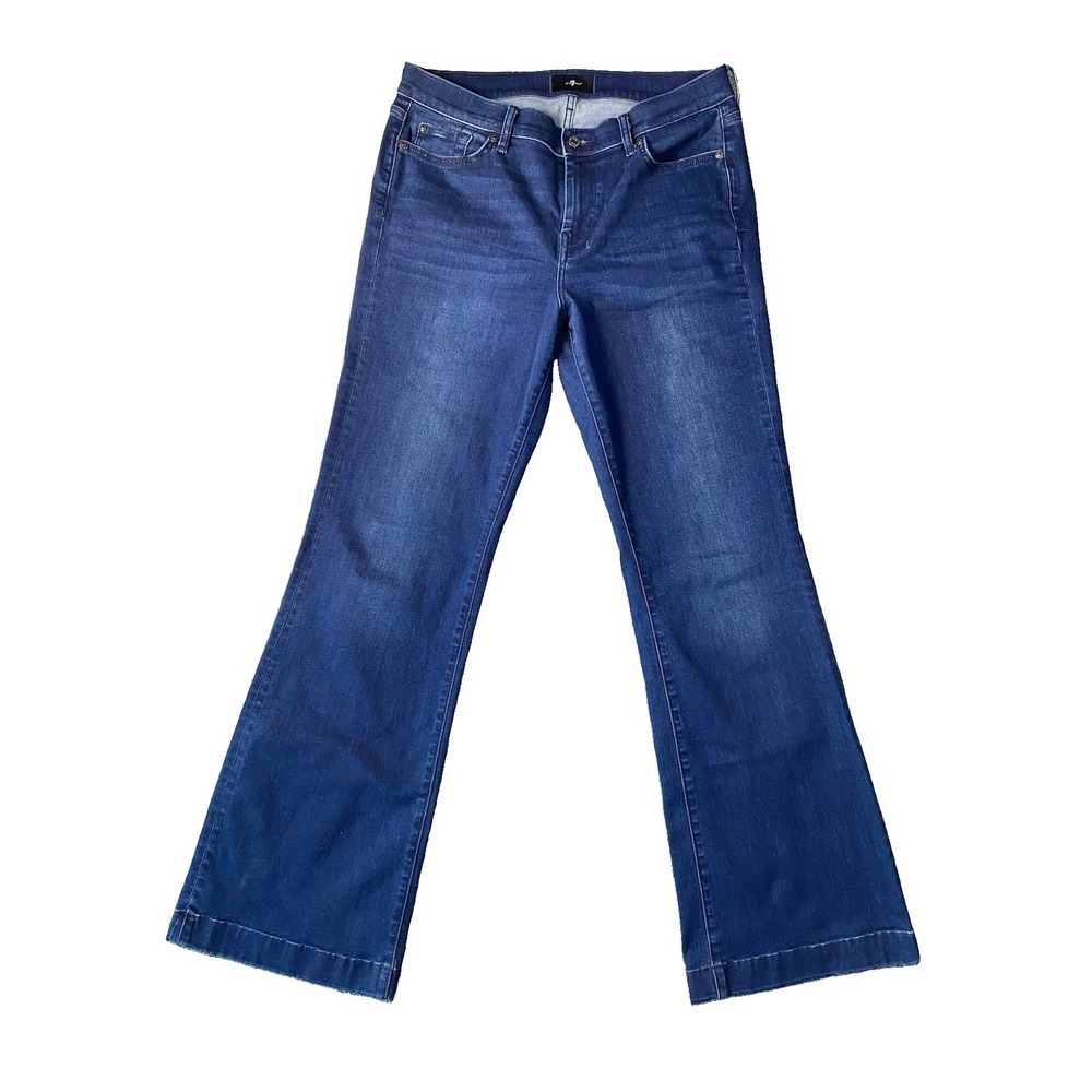 7 For All Mankind Jeans Women's 32x34 Blue Dojo Flare Bootcut Denim Dark Wash